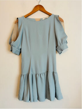 Snidel Sort Sleeve Mini Dress Blue Ruffle Hem Womens Size Small Designer Luxury